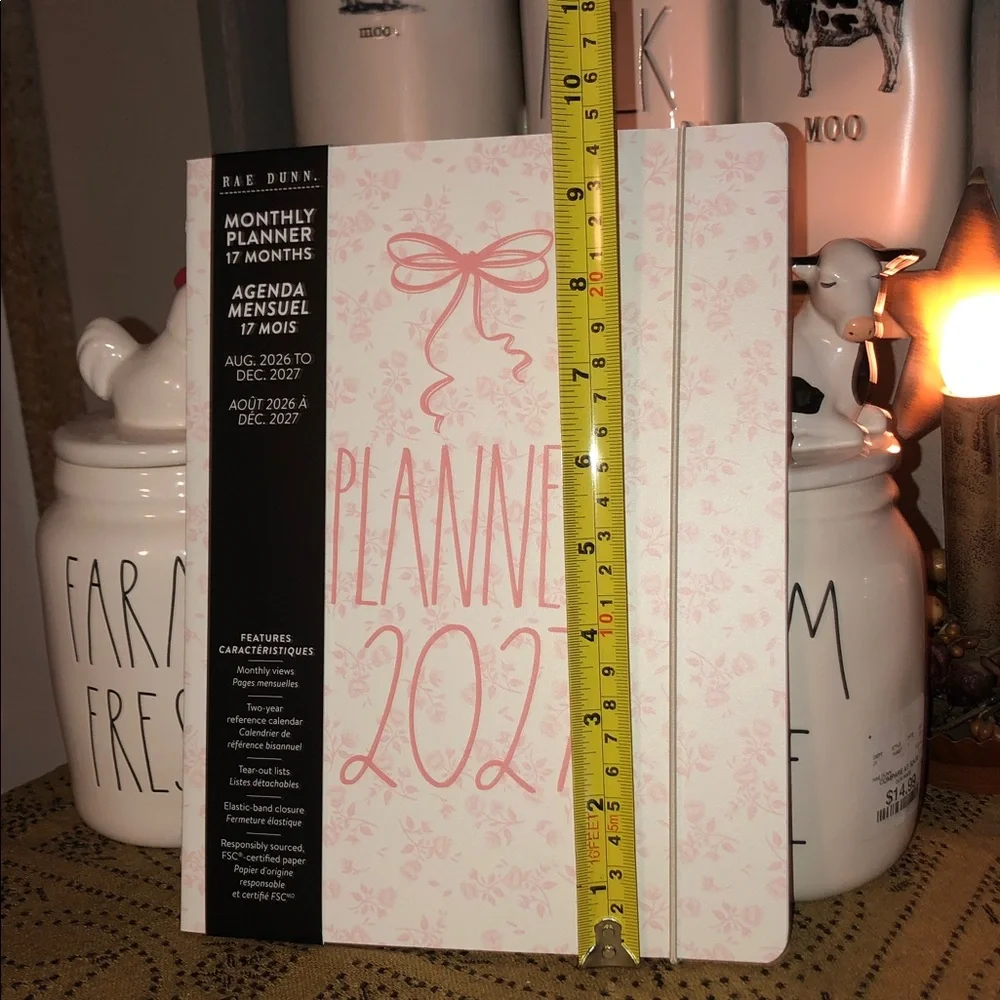Rae Dunn PLANNER 2027. 17 Month Planner with Pink Bow and Flowers Design